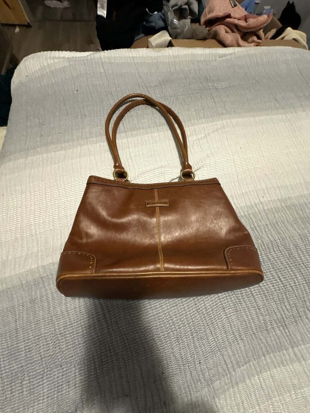 Strada Tan Leather Brogue Detail Tote Bag